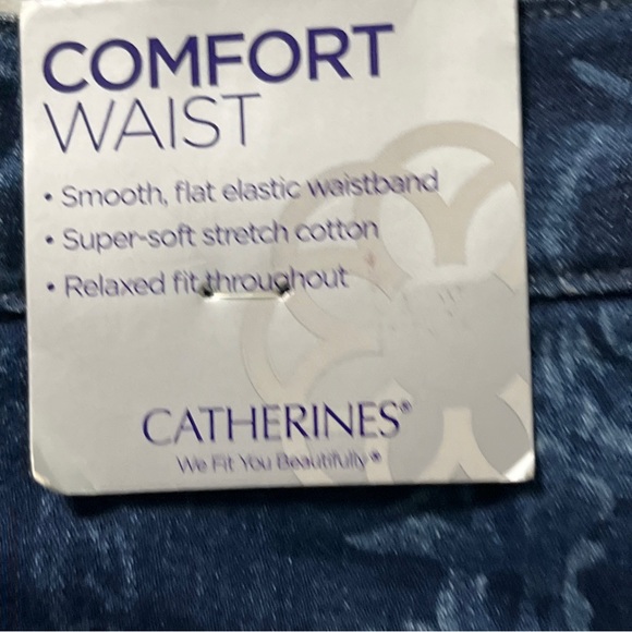 Catherine Women Size 20WP Stretch Elastic Waist Floral Crop Capri Denim Jean NEW - Picture 2 of 13